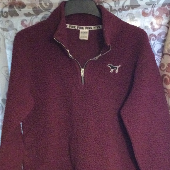 PINK Victoria's Secret Jackets & Blazers - Womens Maroon Fleece Pullover
